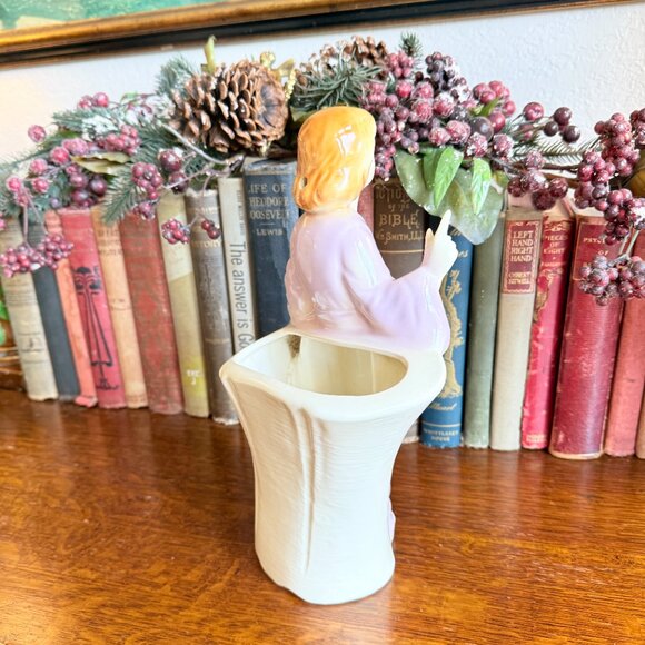 1950's Lady Planter/Head Vase Cream, Lilac and Gold Accents - Picture 10 of 14